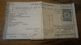 Quittance Du Lycée De TOURNON De 1875  ................... E3-85 - Non Classés