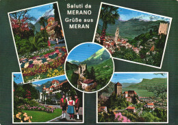 MERANO, MERAN, TRENTINO ALTO ADIGE, MULTIPLE VIEWS, ARCHITECTURE, PARK, MOUNTAIN, FOLKLORE, COSTUMES, ITALY, POSTCARD - Merano