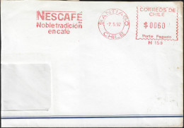 Chili 1992. Empreinte De Machine à Affranchir. Nescafé, Tradition Noble Du Café - Otros & Sin Clasificación