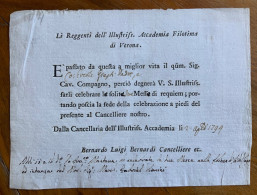 ACCADEMIA FILOTIMA IN VERONA - DOCUMENTO DI BERNARDO LUIGI BERNARDI  IN DATA 2 AGOSTO 1794 - Historische Documenten