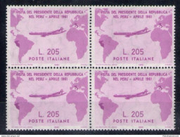 1961 Italia - 205 Lire Rosa - Gronchi Rosa - Blocco Di Quattro - MNH** - 1961-70:  Nuovi