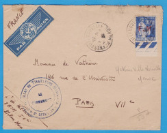 LETTRE PAR AVION EN FRANCHISE MILITAIRE - MEKNES (MAROC) POUR PARIS - CACHET "REGIMENT DE TIRAILLEURS MAROCAINS" - Covers & Documents