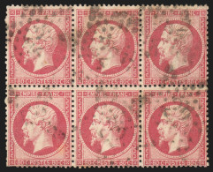 N°24 Bloc De Six, Napoléon 80c Rose, Oblitéré étoile De Paris 22 - B/TB - 1862 Napoleon III