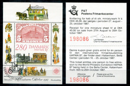 DÄNEMARK Block 7, Bl.7 FD Canc. Mit Ticket - HAFNIA '87,Marke Auf Marke,Stamp On Stamp,Timbre Sur - DENMARK / DANEMARK - Blocks & Kleinbögen