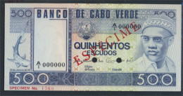Kap Verde Pick-Nr: 55s1 Bankfrisch 1977 500 Escudos (9810998 - Capo Verde