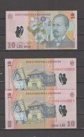 ROMANIA  10 LEI  2008 ( Reprint 2010)  X 2  Painter Nicolae Grigorescu- Polymer  UNC  Consecutive Series - Rumänien