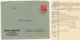 Germany 1937 Cover & Letter; Halle (Westf.) - Wilhelm Güttgemanns, Leder-Fabrik To Schiplage; 12pf. Hindenburg - Brieven En Documenten