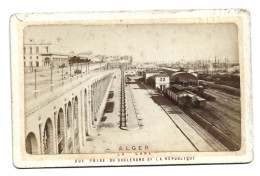 Photo Ancienne Sur Carton  Alger La Gare Vue Prise Du Boulevard De La République - Orte