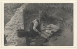 Supetarska - Rab / Croatia: Woman Washing Clothes At Water Source (Vintage RPPC 1937) - Croatie
