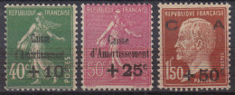 FRANCE SERIE CAISSE D'AMORTISSEMENT N° 253/255 NEUVE * GOMME TRACE DE CHARNIERE - 1927-31 Sinking Fund