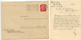 Germany 1936 Cover & Letter; Hirschberg (Riesengeb) To Schiplage; 12pf. Hindenburg; Telephone Slogan Cancel - Covers & Documents