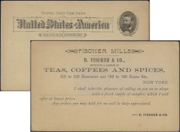 USA Vers 1890. Entier Postal, Carte Repiquée. Fischer Mills, Thé, Café, épices - Otros & Sin Clasificación