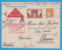 LETTRE PAR AVION - 1° LIAISON POSTALE AERIENNE Sté AIR BLEU LIGNE PARIS NANTES DU 25 JUILLET 1935 - AERO-CLUB CANNES - 1927-1959 Lettres & Documents