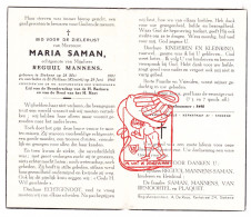 DP Maria Saman ° Stekene 1901 † Sint-Niklaas 1960 X Reguul Mannens // Van Remoortel Plaquet - Imágenes Religiosas