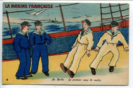 Militaria * CPA Voyagé 1932 Timbre Paire Type Blanc 10c Violet * La Marine Française Au Borda Le Premier Coup De Roulis - Humor