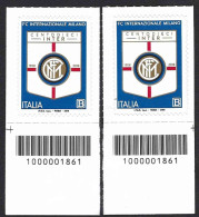 Italia 2018; F C Internazionale Milano - INTER, 110° Anniversario: 2 Francobolli A Barre Opposte. - Bar-code