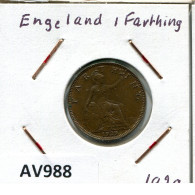 FARTHING 1929 UK GRANDE-BRETAGNE GREAT BRITAIN Pièce #AV988.F.A - B. 1 Farthing