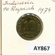 10 RUPIAH 1974 INDONÉSIE INDONESIA Pièce #AY867.F.A - Indonésie