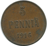 5 PENNIA 1916 FINLANDIA FINLAND Moneda RUSIA RUSSIA EMPIRE #AB188.5.E.A - Finlandia