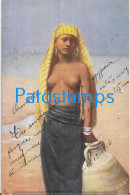 229033 AFRICA EGYPT ART COSTUMES NATIVE WOMAN SEMI NUDE WITH VESSEL POSTAL POSTCARD - Non Classés