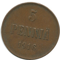 5 PENNIA 1916 FINNLAND FINLAND Münze RUSSLAND RUSSIA EMPIRE #AB146.5.D.A - Finlandia