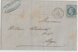 MARITIME ! - 1869 - BAT. A VAP. MARSEILLE (IND 10) / LETTRE  => ALGER (ALGERIE) - Correo Marítimo