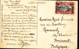 BELGIAN CONGO 1921 ISSUE COB 89 SUR CP LEO. 27.02.26 VERS RANSART (KIN PLACE DE LA POSTE) - Brieven En Documenten