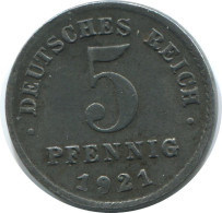 5 PFENNIG 1921 D ALLEMAGNE Pièce GERMANY #AE291.F.A - 5 Rentenpfennig & 5 Reichspfennig