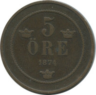 5 ORE 1874 SCHWEDEN SWEDEN Münze #AC576.2.D.A - Zweden