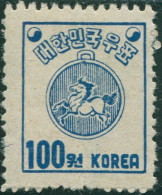 Korea South 1951 SG143 100w Blue Post-horse Warrant MLH - Corée Du Sud