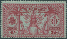 New Hebrides French 1925 SGF52 5f 4/- Carmine/green Weapons Idols MLH - Andere & Zonder Classificatie