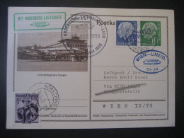 Deutschland- Ganzsache Bildpostkarte, Befördert Mit Ungültigen Marken Und Luftschiff Underberg Von Wien Nach Linz - Illustrated Postcards - Used