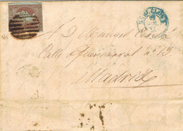 55117. Carta Entera BARCELONA 1855 A Madrid. Sello 4 C. Filigrana Lazos - Storia Postale