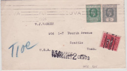 Fiji 1/2 + 2d + US Postage Due 1926 For Seattle Wash USA - Fidschi-Inseln (...-1970)