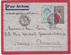 Madagascar Entier Postal 4f50 Par Avion 1945 Pour Robin Clamart France - Covers & Documents
