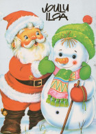 PAPÁ NOEL Feliz Año Navidad MUÑECO DE NIEVE Vintage Tarjeta Postal CPSM #PAU392.A - Santa Claus
