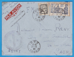 LETTRE PAR AVION DE 1940 - TONG (TONKIN) POUR LA FRANCE VIA MARSEILLE - CACHET "VAGUEMESTRE 9° Rgt INFANTERIE COLONIALE" - Luchtpost