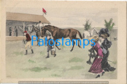 229046 ART ARTE SIGNED TOMMI SMART REST FROM THE HORSE RACE AND WOMAN LOOKING POSTAL POSTCARD - Autres & Non Classés