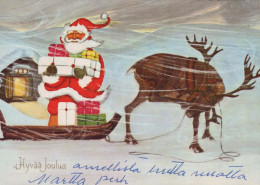 BABBO NATALE Buon Anno Natale CERVO Vintage Cartolina CPSM #PBB159.A - Santa Claus