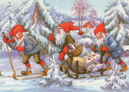 SANTA CLAUS Happy New Year Christmas GNOME Vintage Postcard CPSM #PBA701.A - Santa Claus
