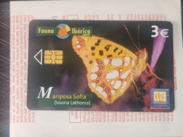 SPAIN-(P569)-MARIPOSA SOFIA-FAUNA IBERICA(3)-(Y-11758593)-(6/05)(19145)-tirage-4.000-used Card+1 Card Prepiad Free - Privatausgaben