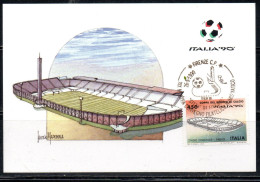 ITALIA 90 REPUBBLICA ITALY REPUBLIC 1990 COPPA DEL MONDO DI CALCIO STADIO COMUNALE FI L. 450 MAXI MAXIMUM CARD CARTOLINA - Maximumkarten (MC)