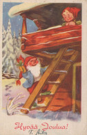 PAPÁ NOEL Feliz Año Navidad GNOMO Vintage Tarjeta Postal CPSMPF #PKD471.A - Santa Claus