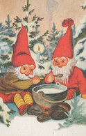 SANTA CLAUS Happy New Year Christmas GNOME Vintage Postcard CPSMPF #PKD455.A - Santa Claus