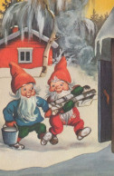 BABBO NATALE Buon Anno Natale GNOME Vintage Cartolina CPSMPF #PKD447.A - Santa Claus