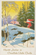 SANTA CLAUS Happy New Year Christmas GNOME Vintage Postcard CPSMPF #PKD305.A - Santa Claus