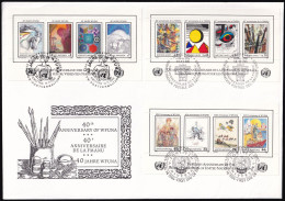 UNO NEW YORK - WIEN - GENF 1986 TRIO-FDC 40 Jahre WFUNA - Gemeinschaftsausgaben New York/Genf/Wien