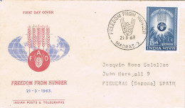55121. Carta MADRAS (INdia) 1963. Freedom From Hunger. F.A.O. Alimentacion Y Agricultura - Cartas & Documentos