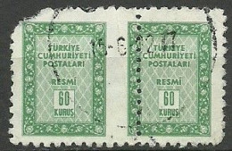 Turkey; 1960 Official Stamp 60 K. ERROR "Shifted Perf." - Sellos De Servicio