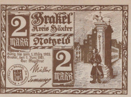 2 MARK 1921 Stadt BRAKEL Westphalia UNC DEUTSCHLAND Notgeld Banknote #PI067 - Lokale Ausgaben